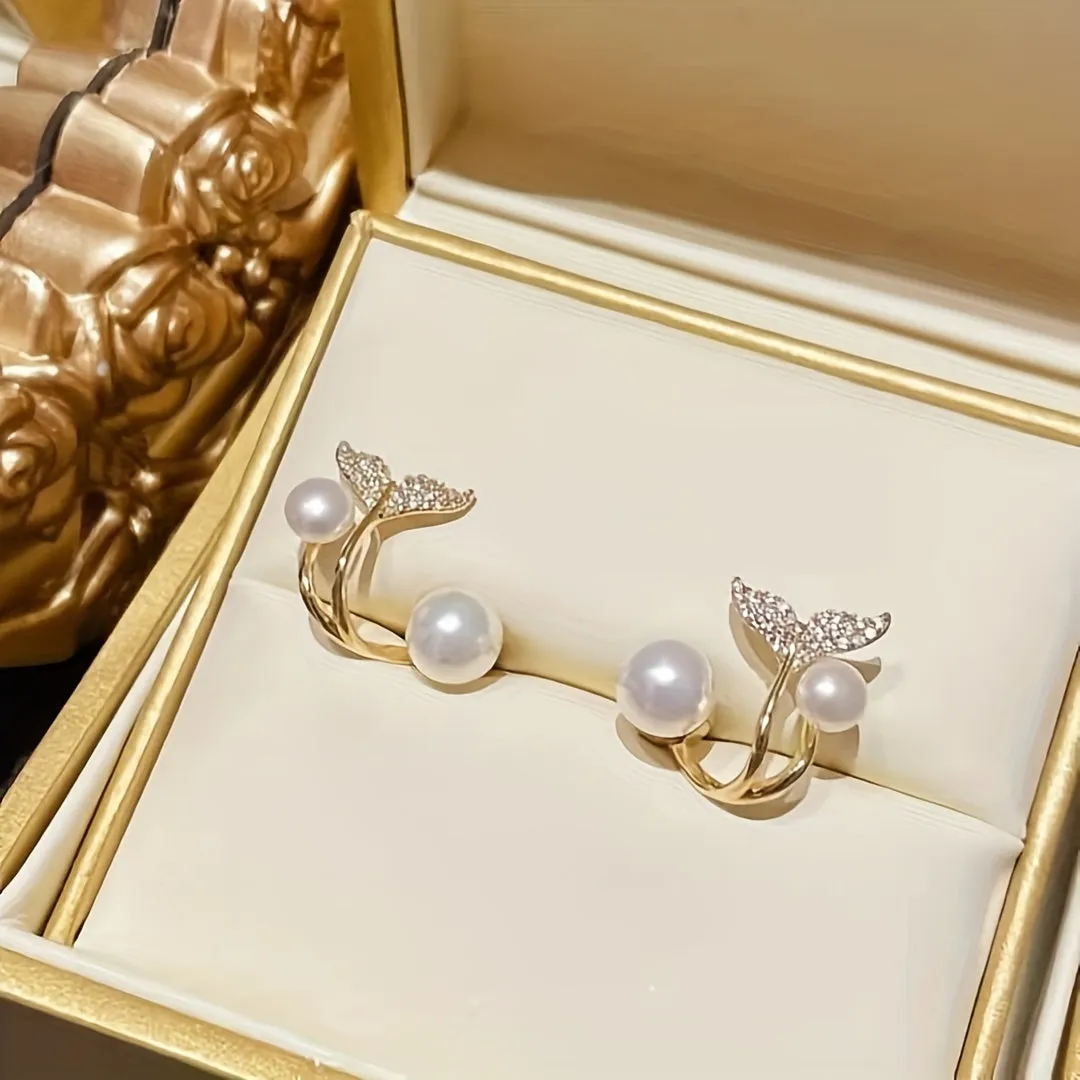 Stunning Rhinestone Pearl Mermaid Stud Earrings  Elegant Jewelry for Women