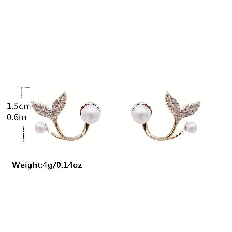 Stunning Rhinestone Pearl Mermaid Stud Earrings  Elegant Jewelry for Women