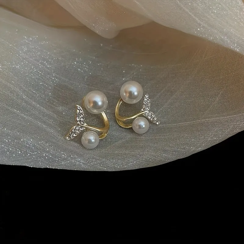Stunning Rhinestone Pearl Mermaid Stud Earrings  Elegant Jewelry for Women
