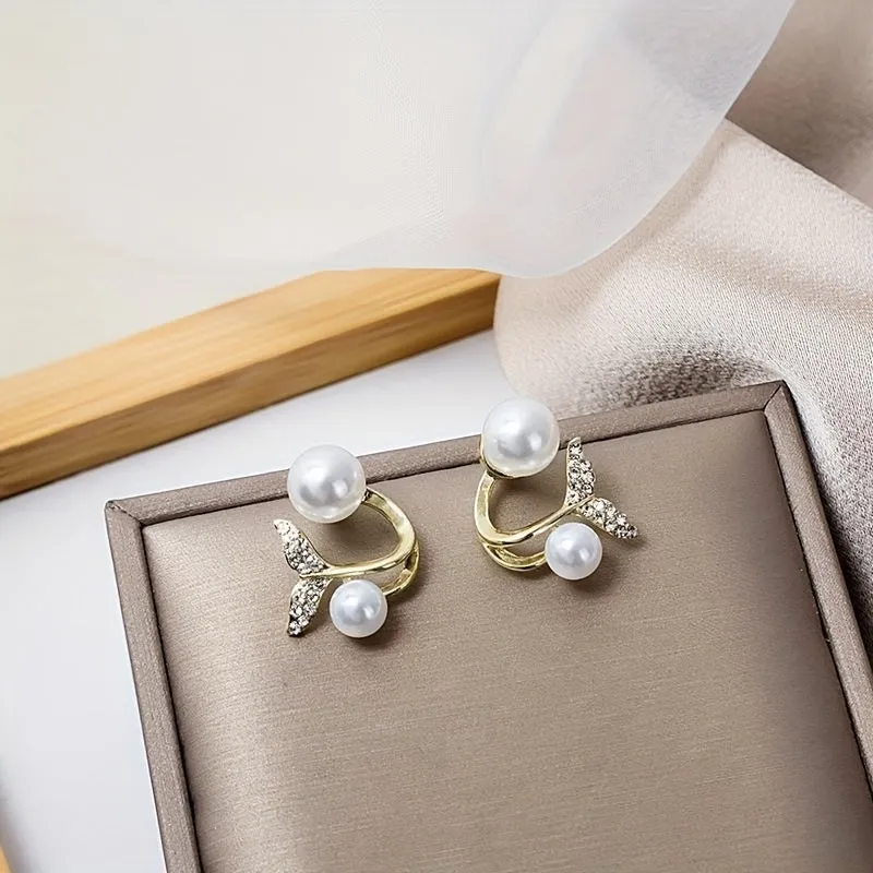 Stunning Rhinestone Pearl Mermaid Stud Earrings  Elegant Jewelry for Women