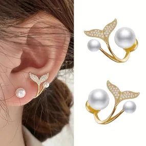 Stunning Rhinestone Pearl Mermaid Stud Earrings  Elegant Jewelry for Women