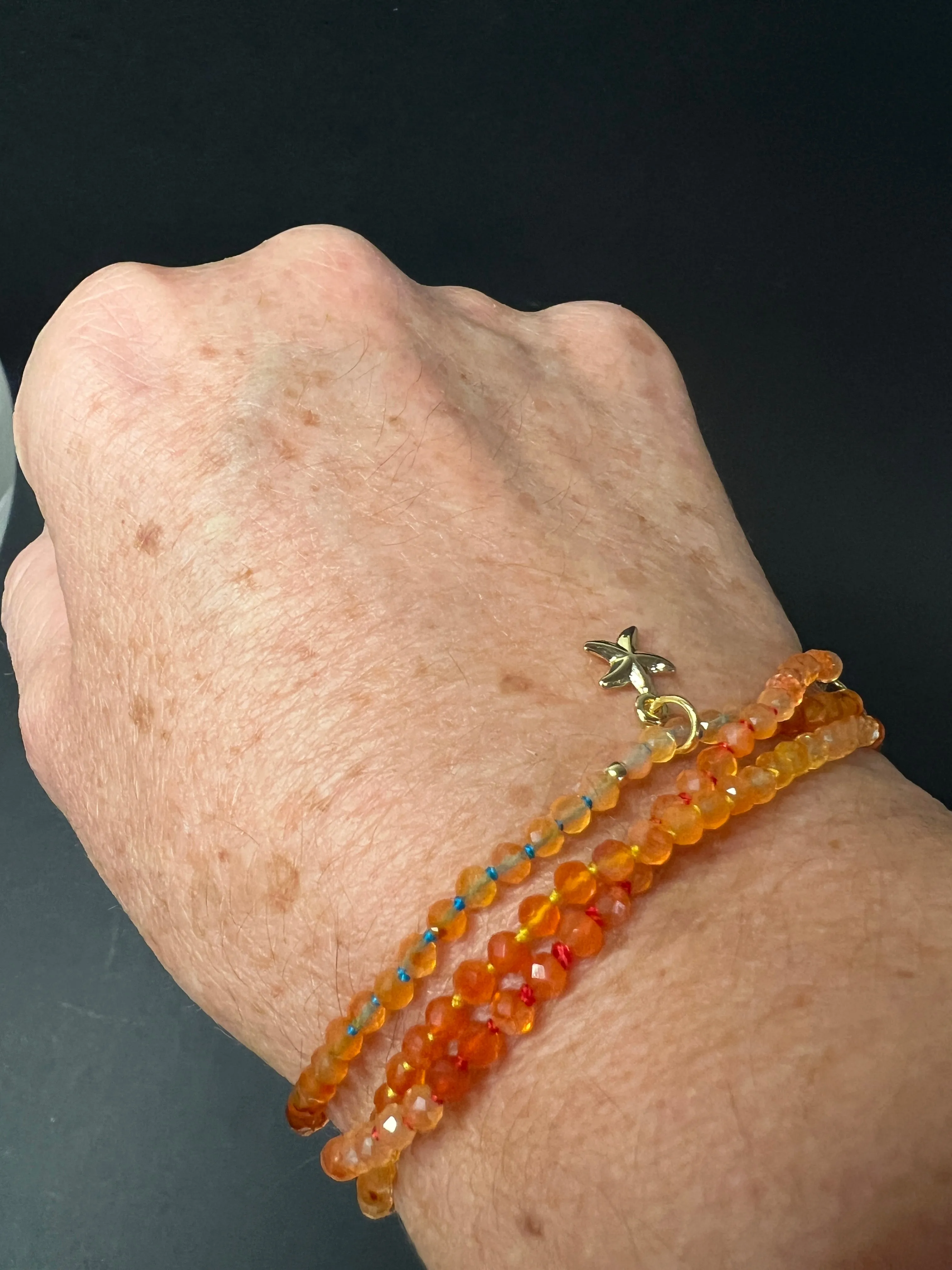 Sunset Layering Necklace or Wrap Bracelet and Aura Quartz Pendant