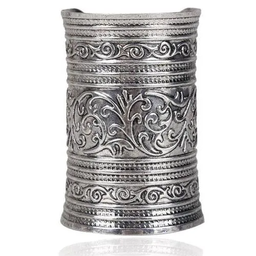 Super Long Gypsy Metal Cuff With Beautiful Design Silver Tone Gauntlet Boho Bracelet