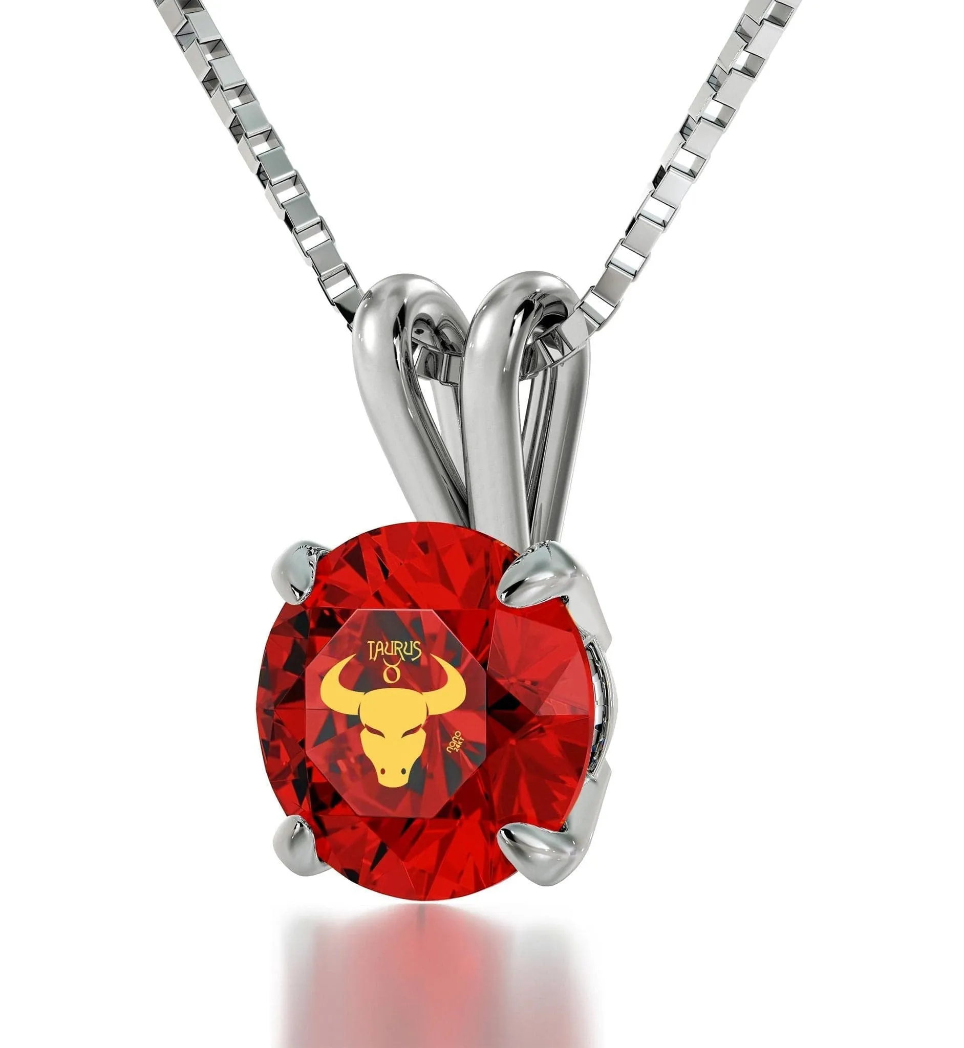 Taurus Sign, 14k White Gold Necklace, Swarovski