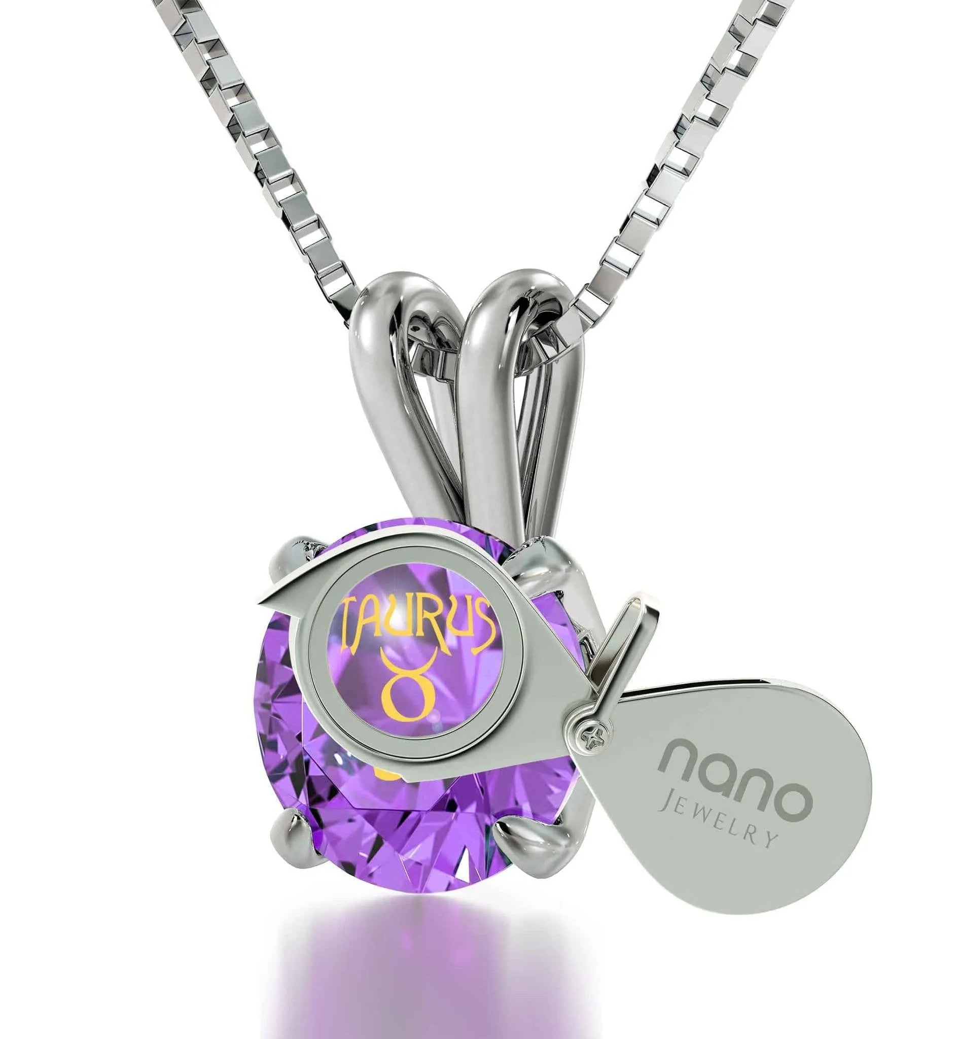 Taurus Sign, 14k White Gold Necklace, Swarovski