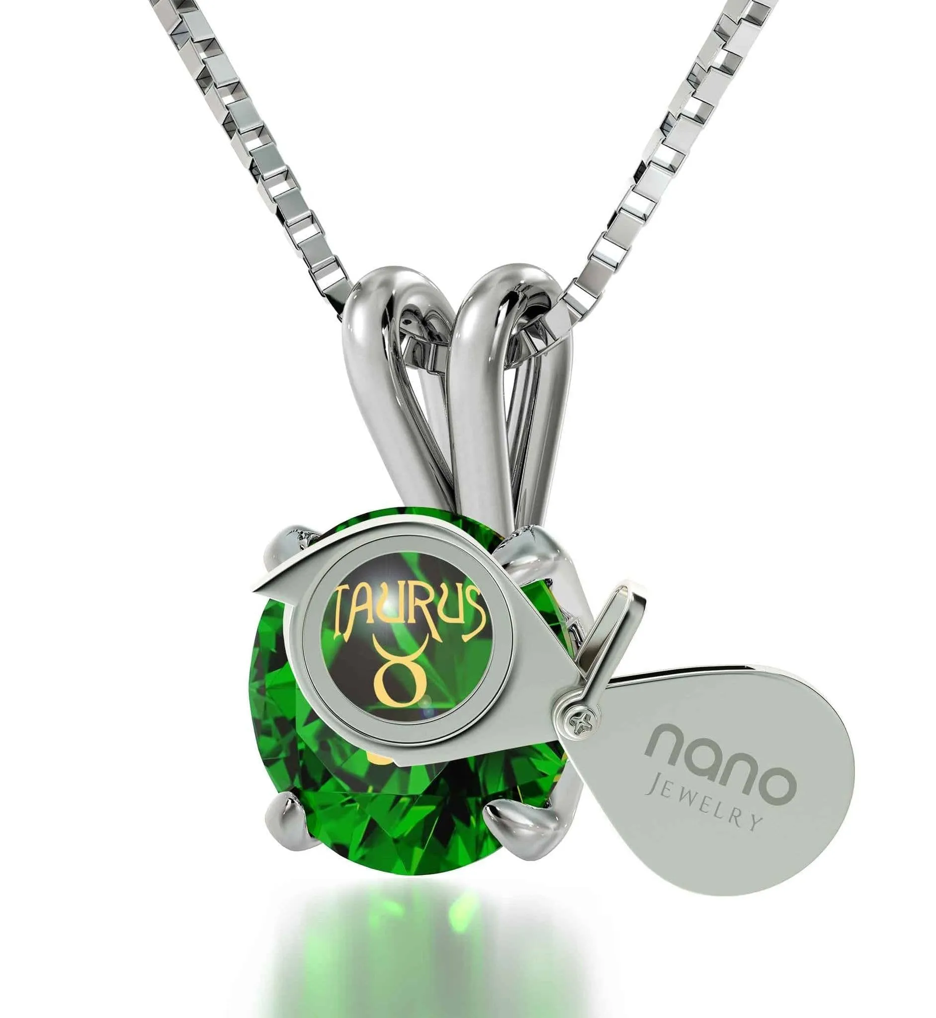Taurus Sign, 14k White Gold Necklace, Swarovski