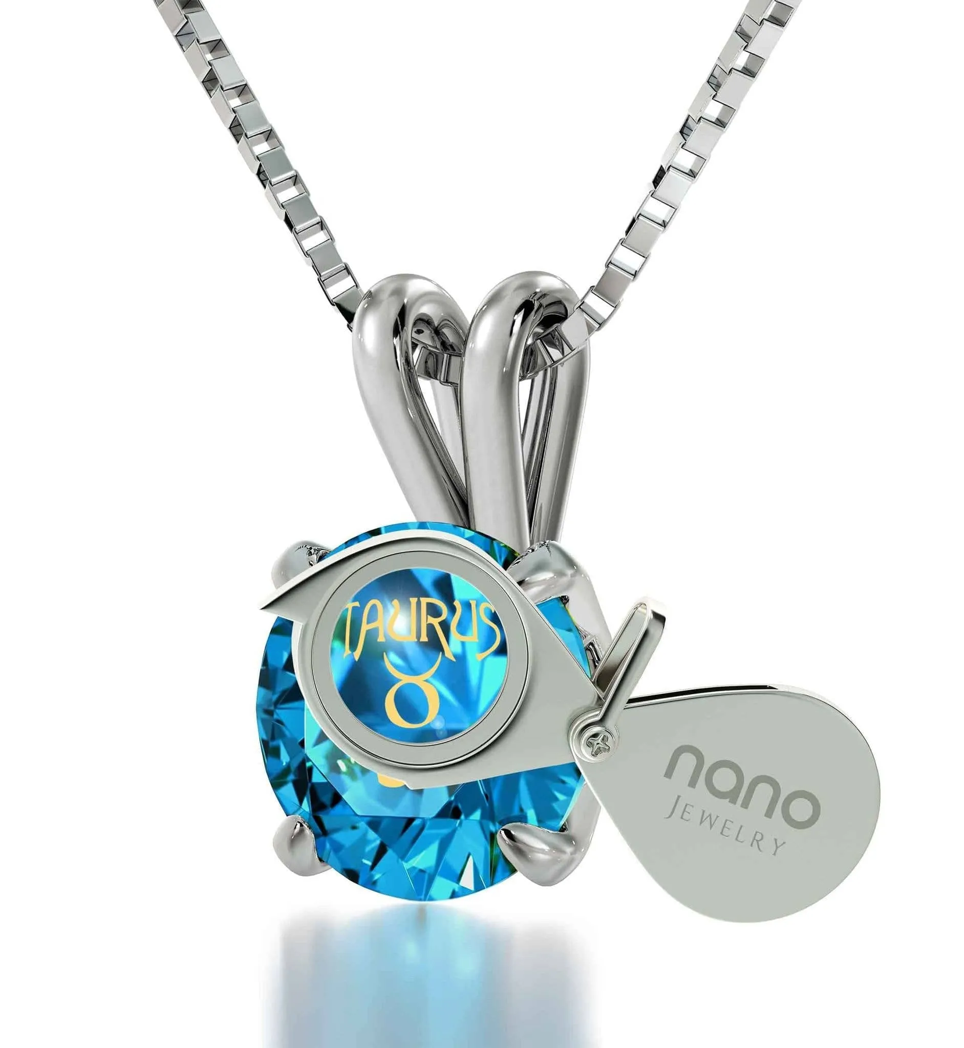 Taurus Sign, 14k White Gold Necklace, Swarovski
