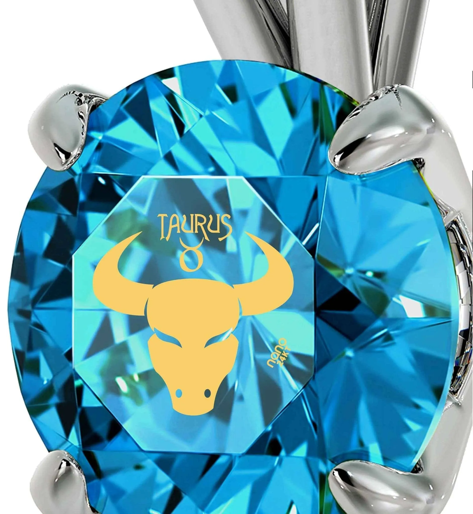 Taurus Sign, 14k White Gold Necklace, Swarovski
