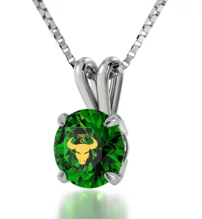 Taurus Sign, 14k White Gold Necklace, Swarovski