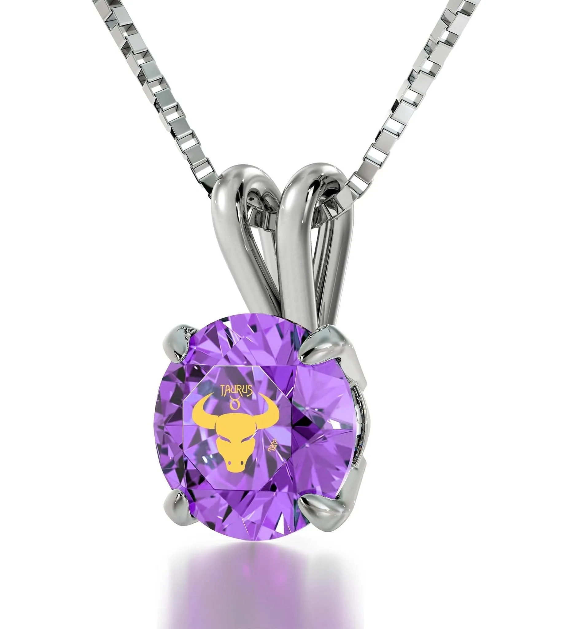 Taurus Sign, 14k White Gold Necklace, Swarovski