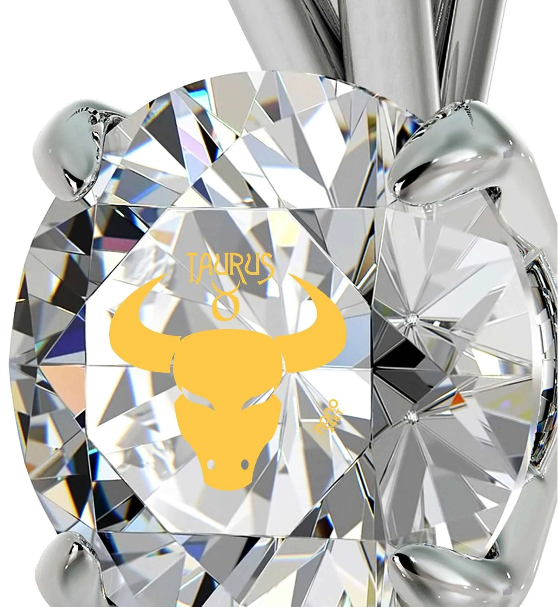 Taurus Sign, 14k White Gold Necklace, Swarovski