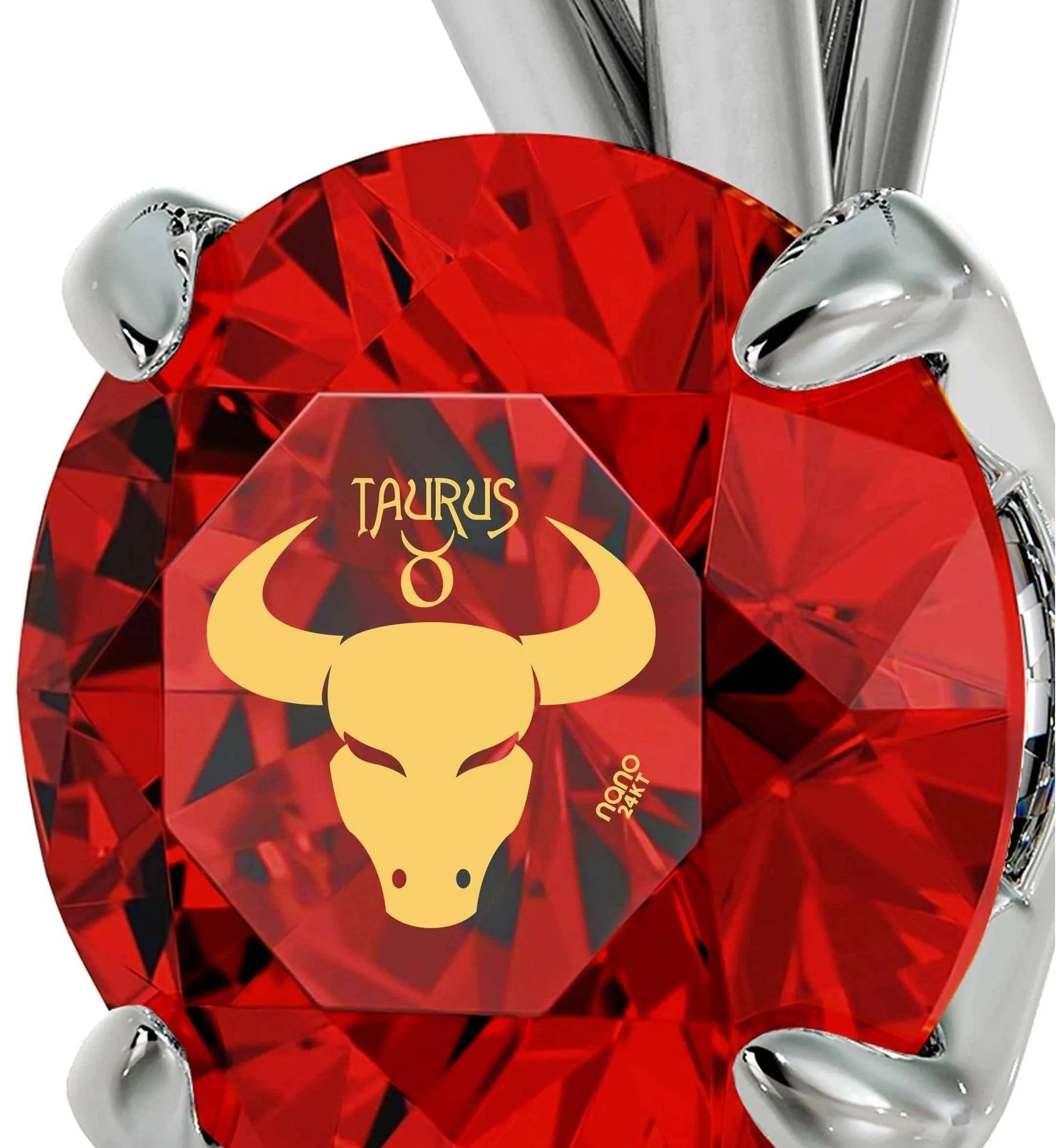 Taurus Sign, 14k White Gold Necklace, Swarovski