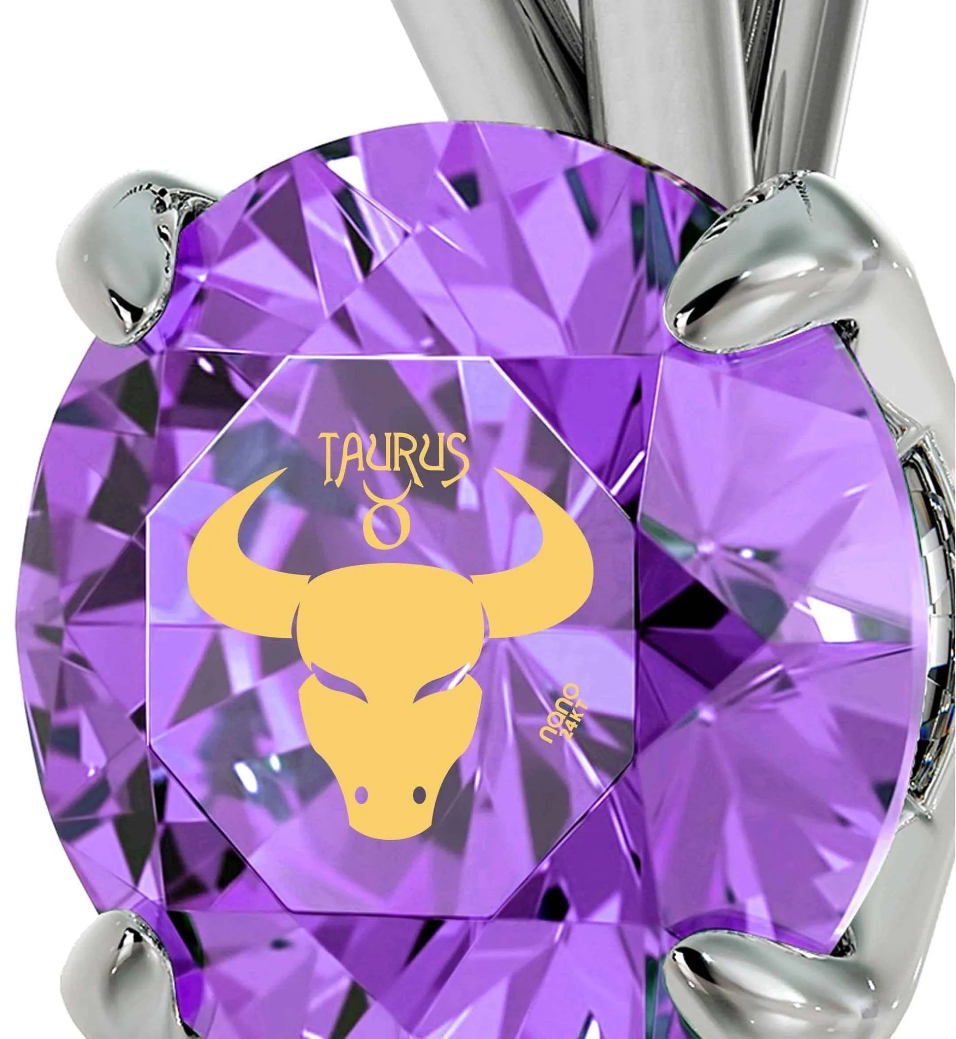 Taurus Sign, 14k White Gold Necklace, Swarovski
