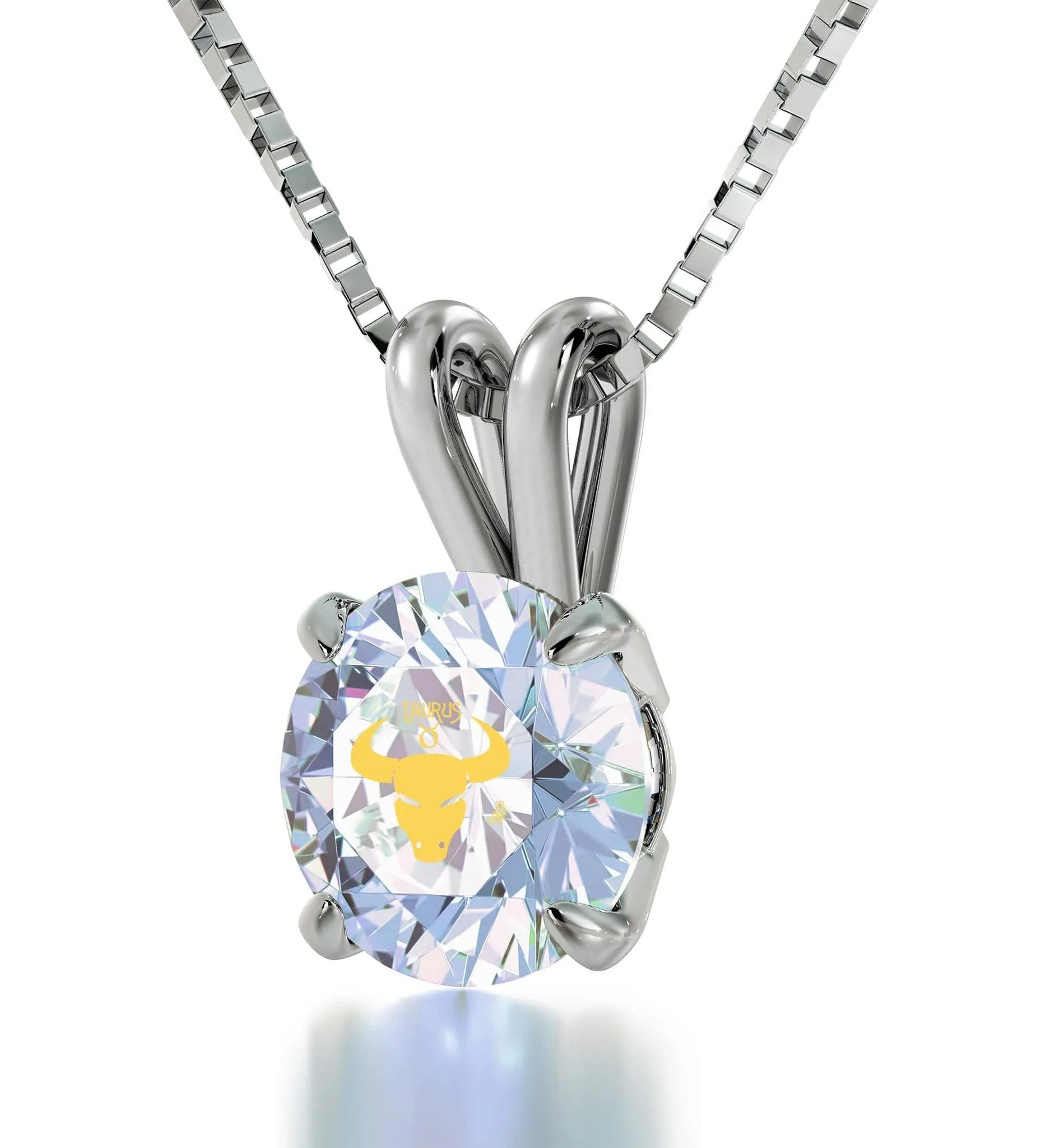 Taurus Sign, 14k White Gold Necklace, Swarovski