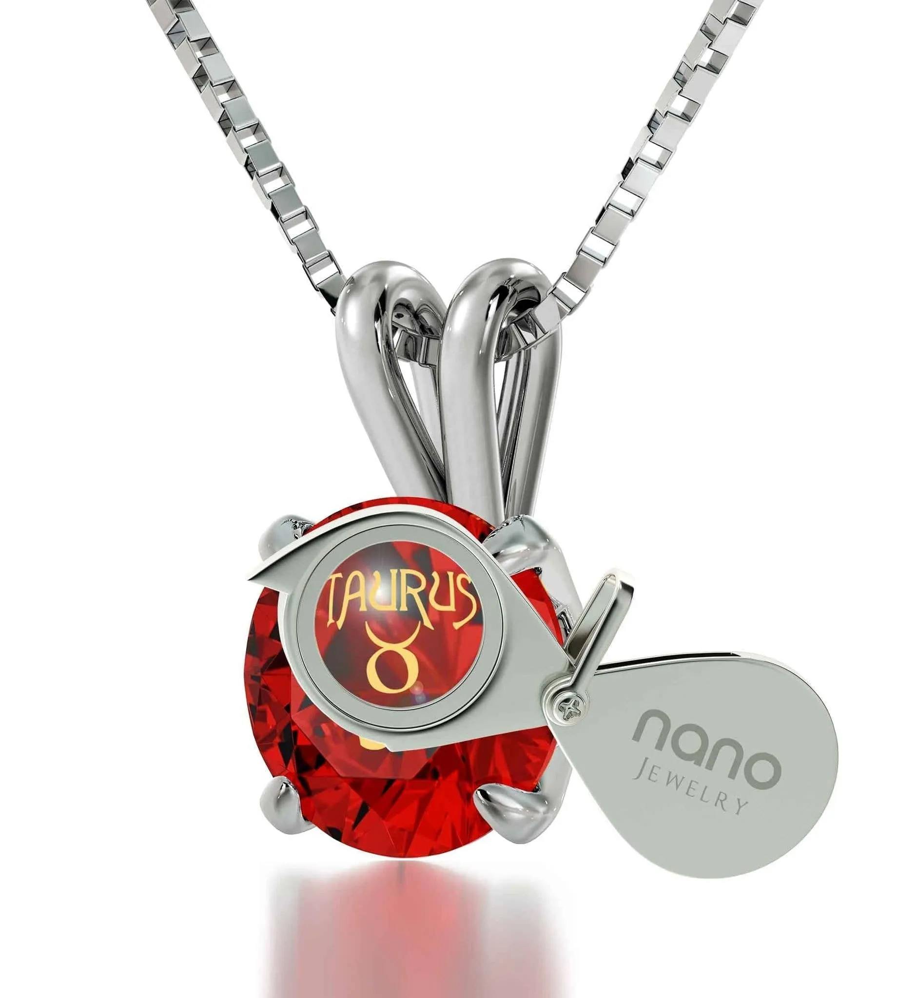 Taurus Sign, 14k White Gold Necklace, Swarovski