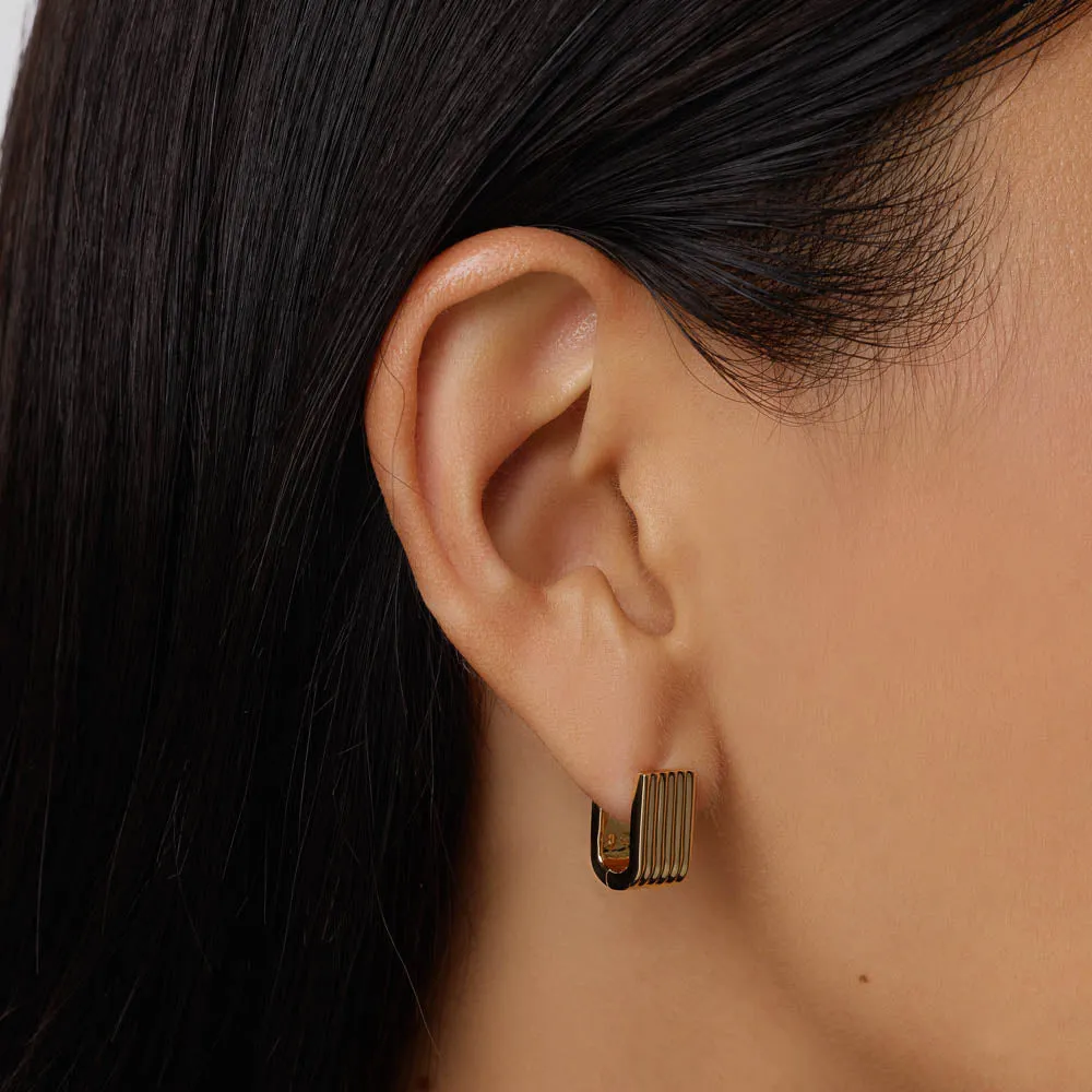 Textured U Shape Huggie Earrings in Gold
