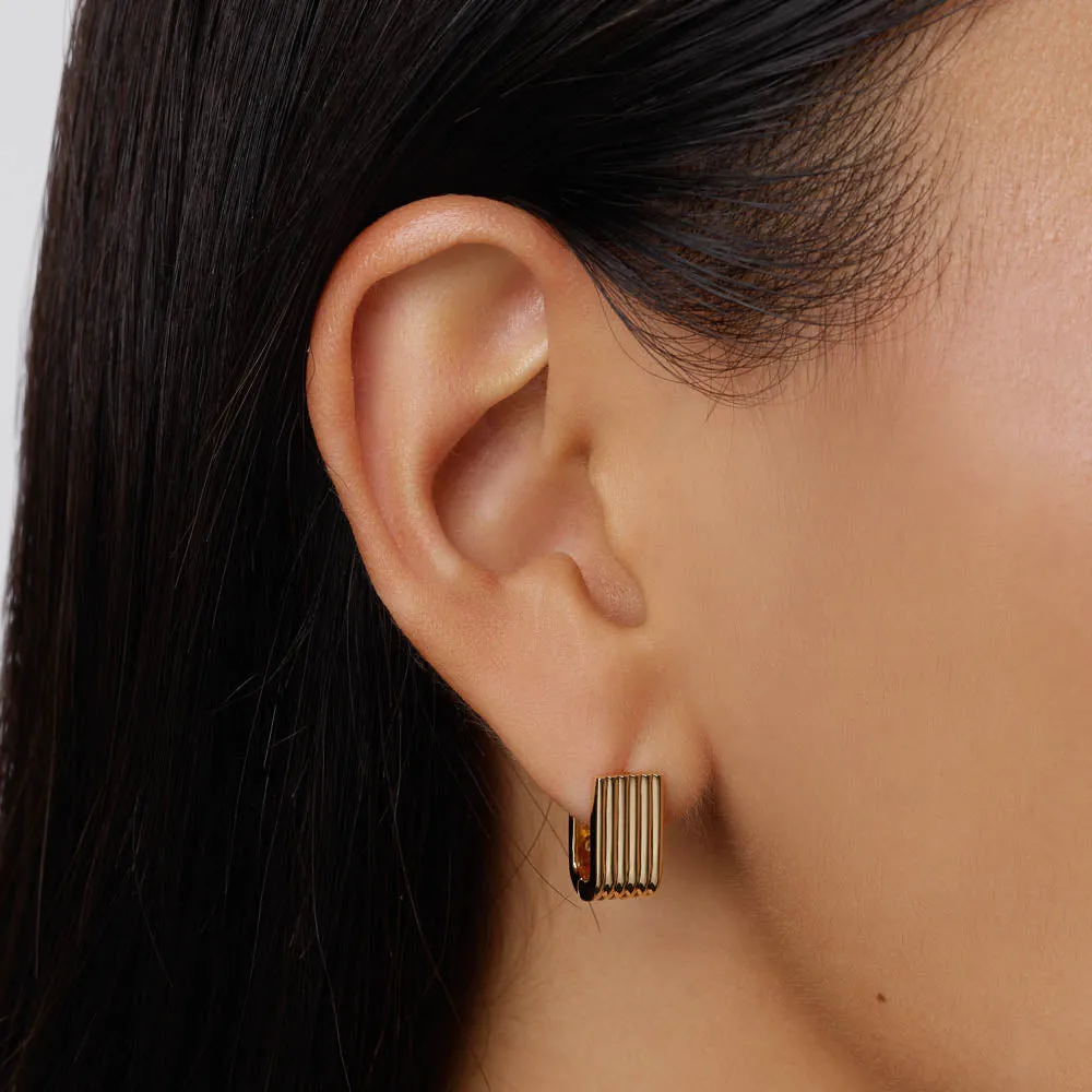Textured U Shape Huggie Earrings in Gold