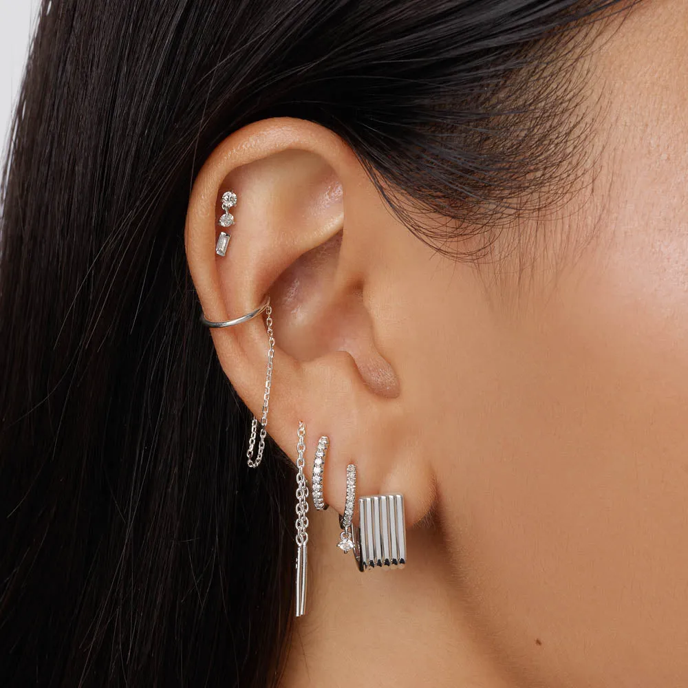 Textured U Shape Huggie Earrings in Silver