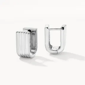 Textured U Shape Huggie Earrings in Silver