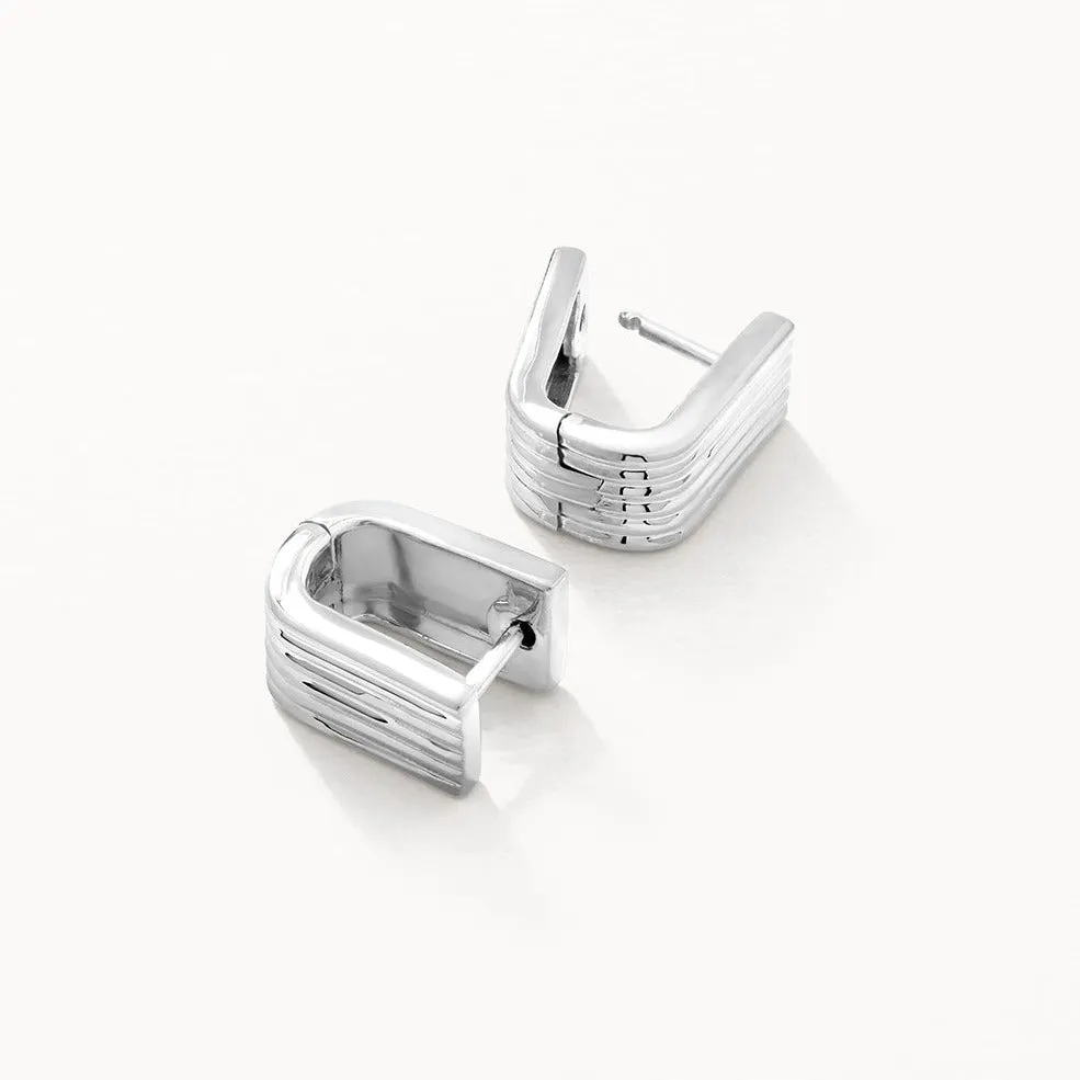 Textured U Shape Huggie Earrings in Silver