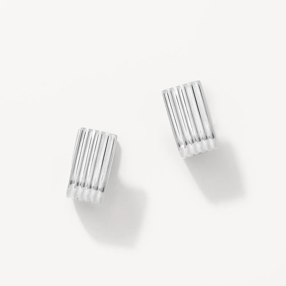 Textured U Shape Huggie Earrings in Silver