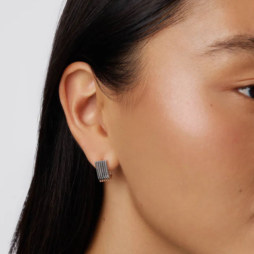 Textured U Shape Huggie Earrings in Silver