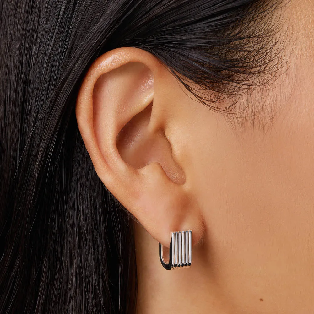 Textured U Shape Huggie Earrings in Silver