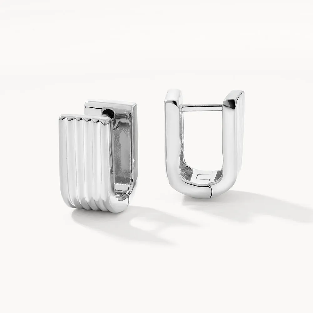 Textured U Shape Huggie Earrings in Silver