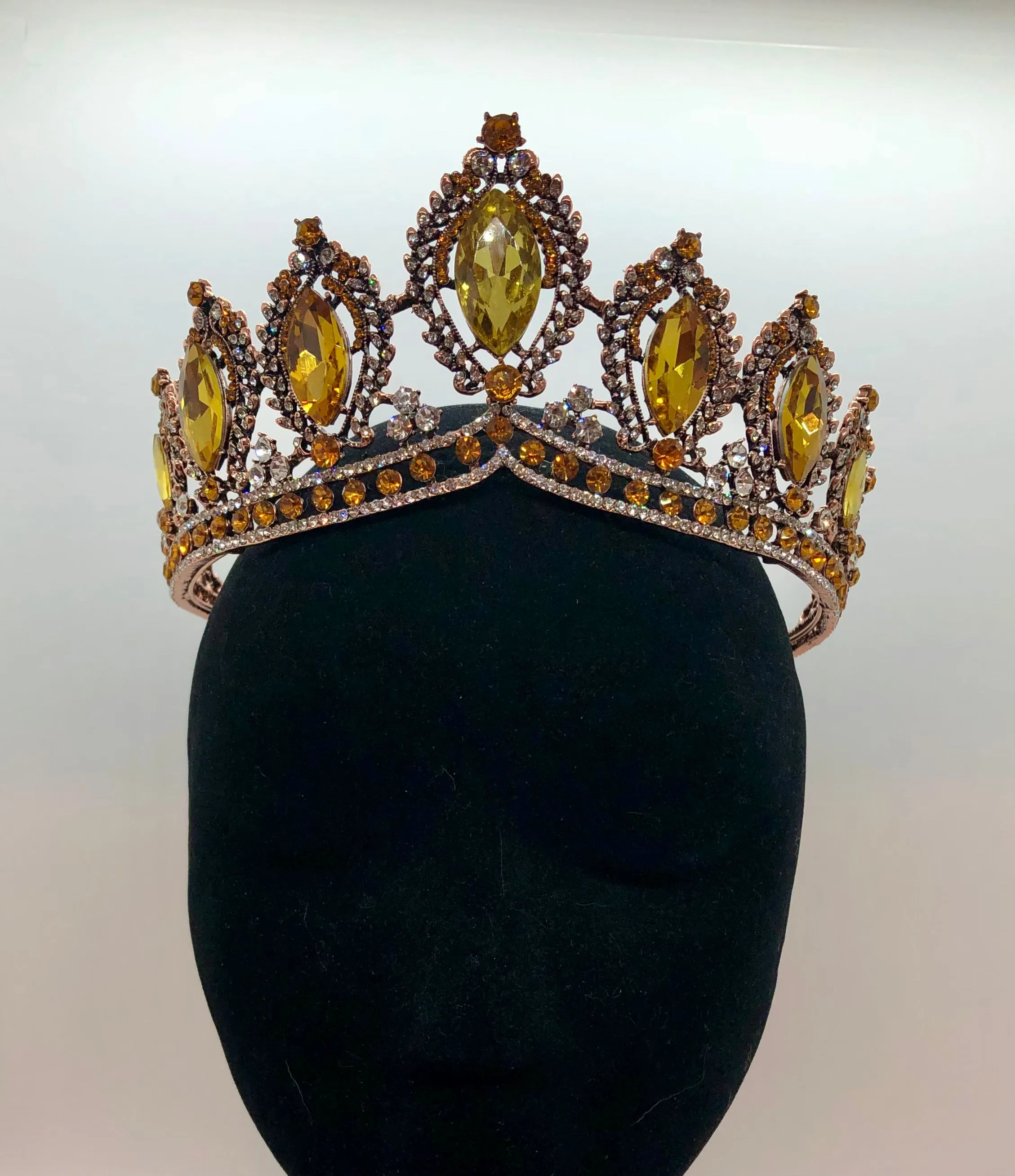 Tiara - Antique Copper, Light Topaz, Topaz, and Crystal Rhinestone