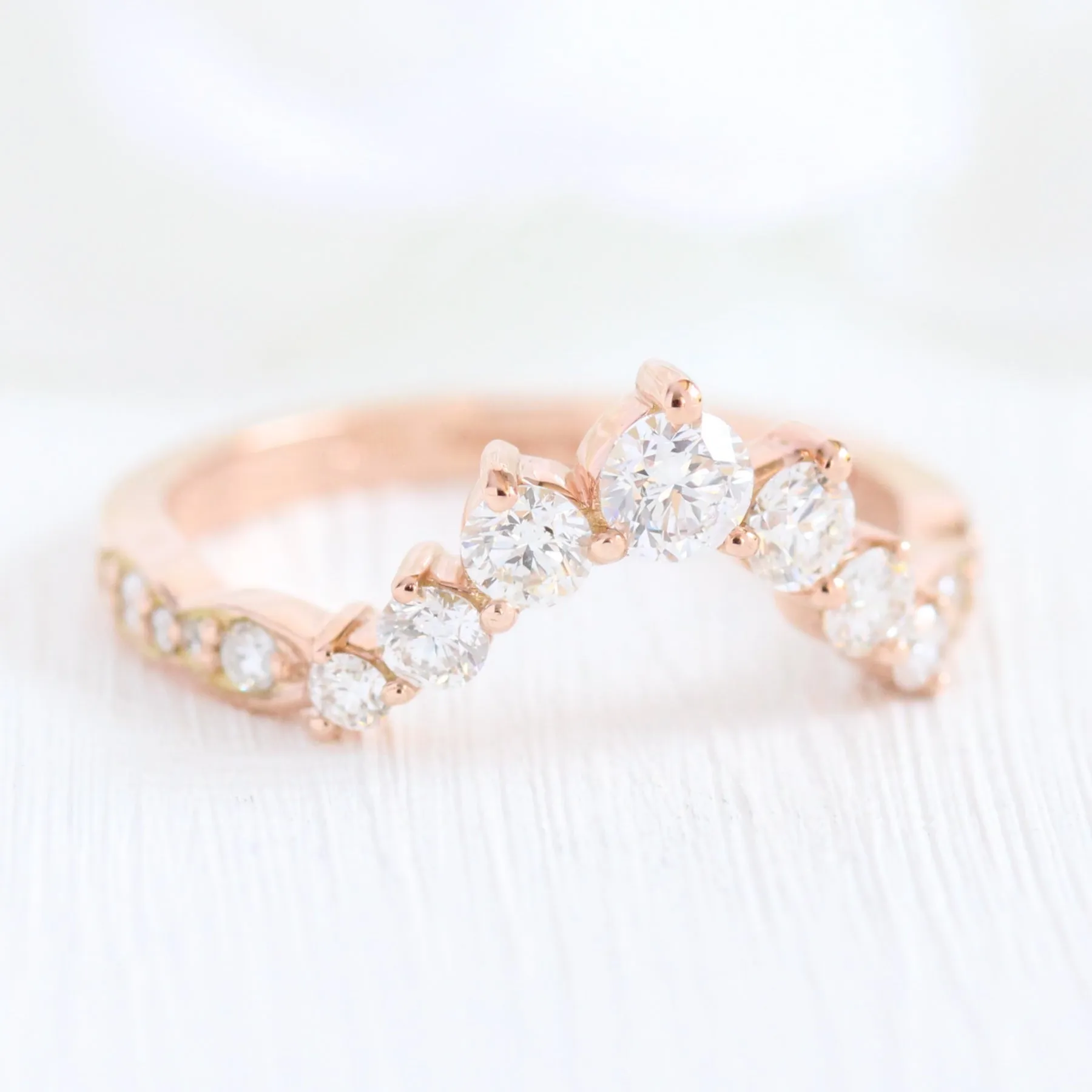 Tiara Halo Scalloped Ring Set w/ Oval Moissanite and Large 7 Diamond U Band