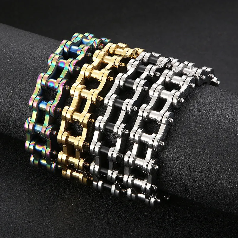 Titanium Steel Men's Bicycle Bracelet - 18mm Hip-Hop Rock Style Locomotive Chain for European and American Men