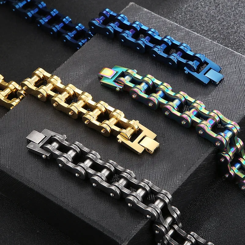 Titanium Steel Men's Bicycle Bracelet - 18mm Hip-Hop Rock Style Locomotive Chain for European and American Men