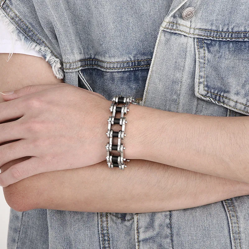 Titanium Steel Men's Bicycle Bracelet - 18mm Hip-Hop Rock Style Locomotive Chain for European and American Men
