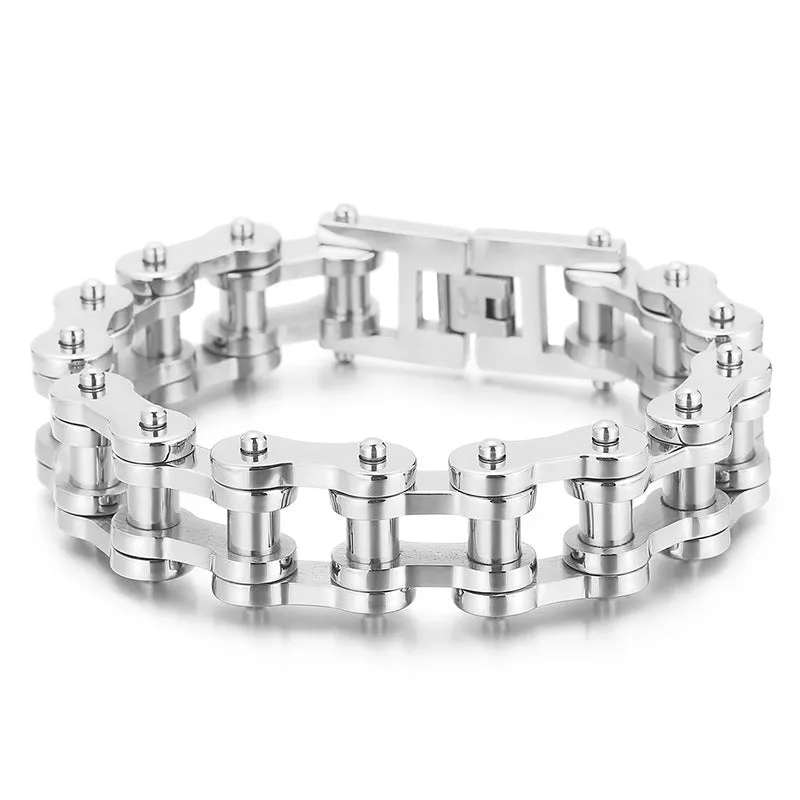 Titanium Steel Men's Bicycle Bracelet - 18mm Hip-Hop Rock Style Locomotive Chain for European and American Men
