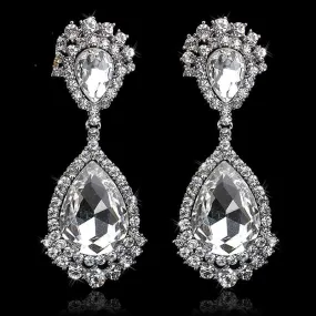 TRZ-006 Elegant Teardrop Crystal Bridal Silver Long Drop Earrings Wedding Jewelry Accessories