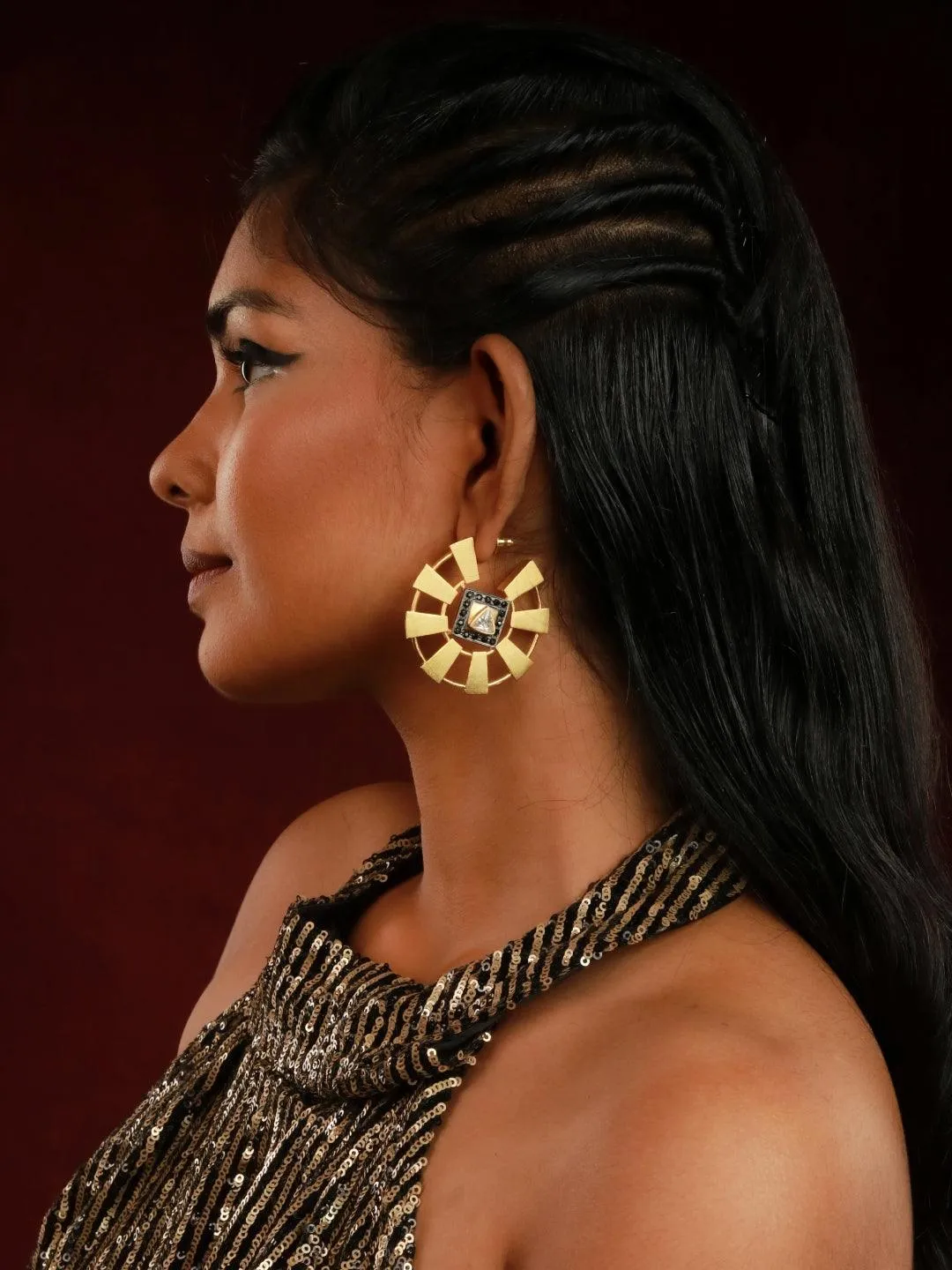 Two Toned Geometric Tribal Hoops