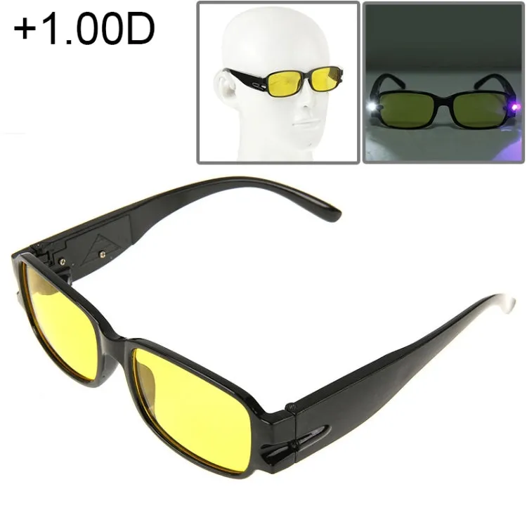 UV Protection Yellow Resin Lens Reading Glasses with Currency Detecting Function,  1.00D