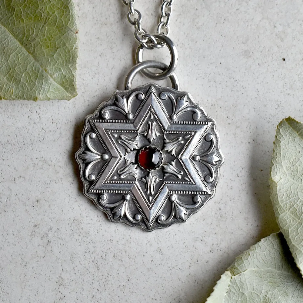 Victorian Star of David Necklace with Garnet Centre