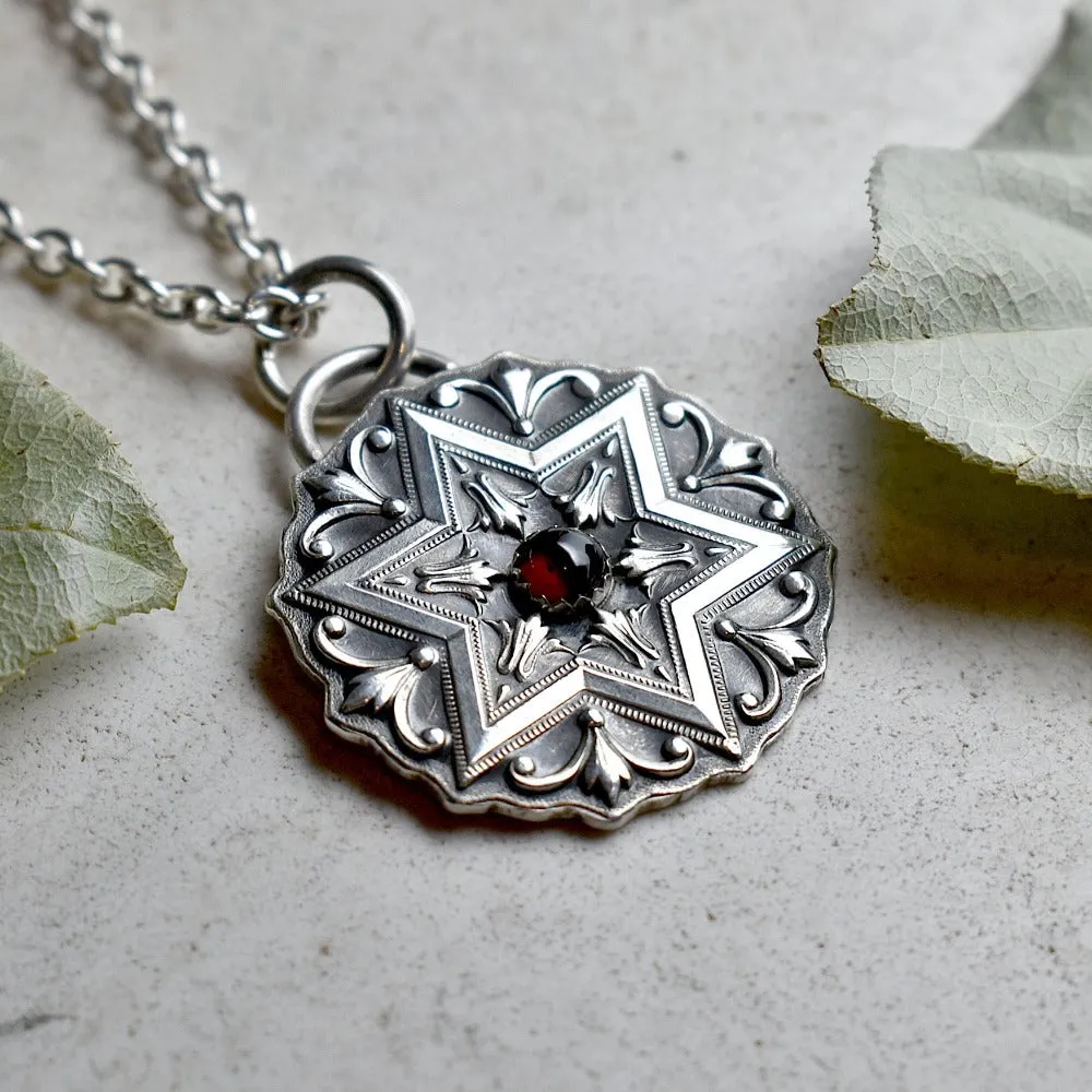 Victorian Star of David Necklace with Garnet Centre