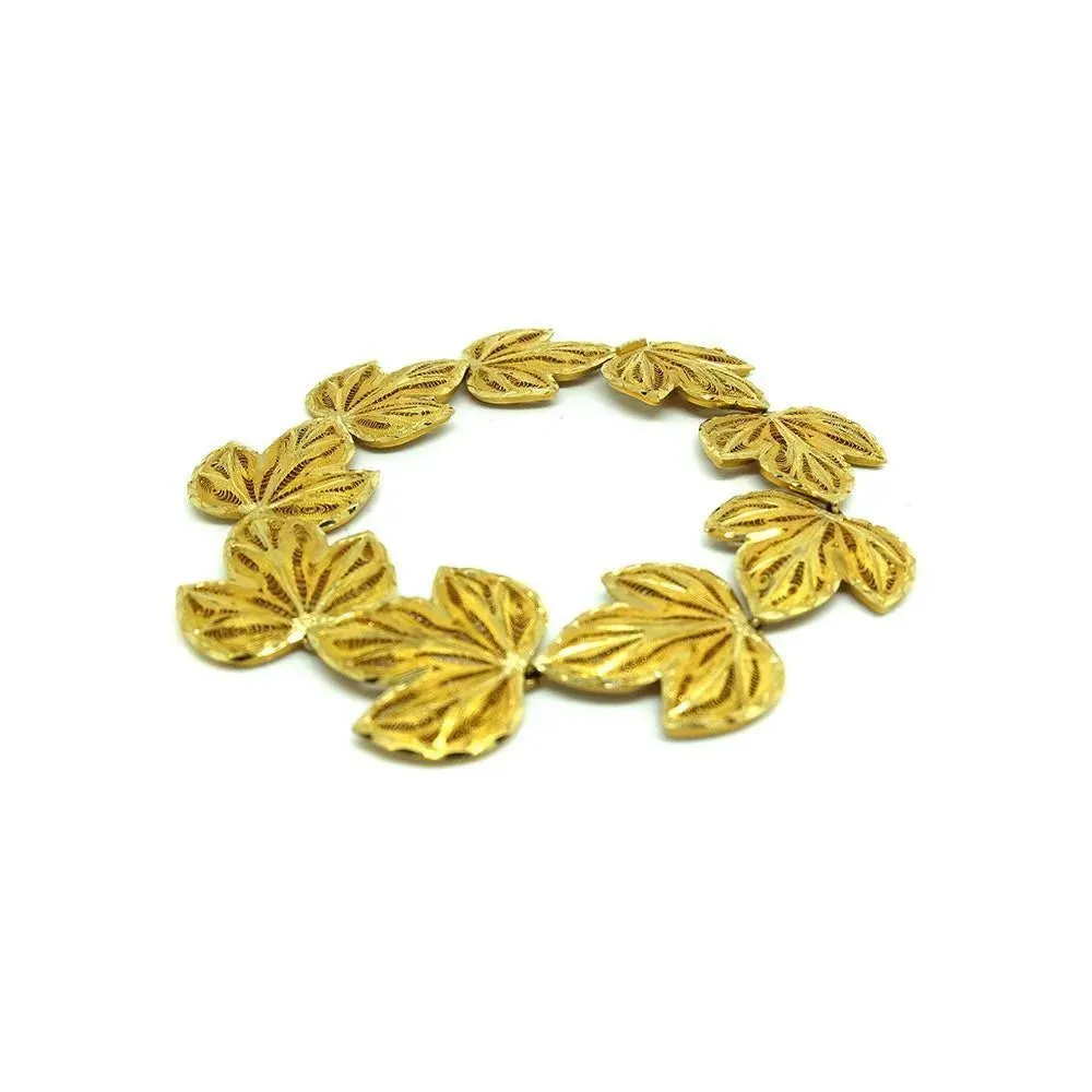 Vintage 1970's Filigree Leaf Gold Plated Bracelet