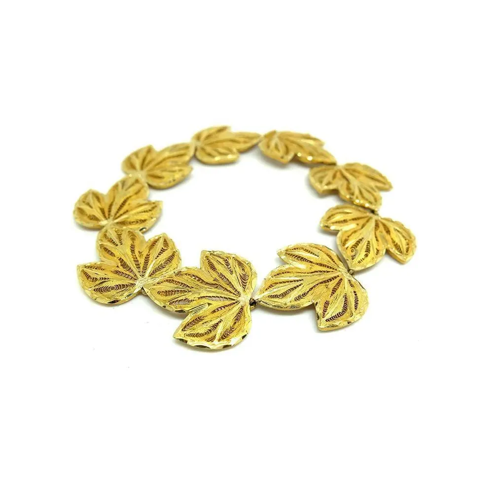 Vintage 1970's Filigree Leaf Gold Plated Bracelet