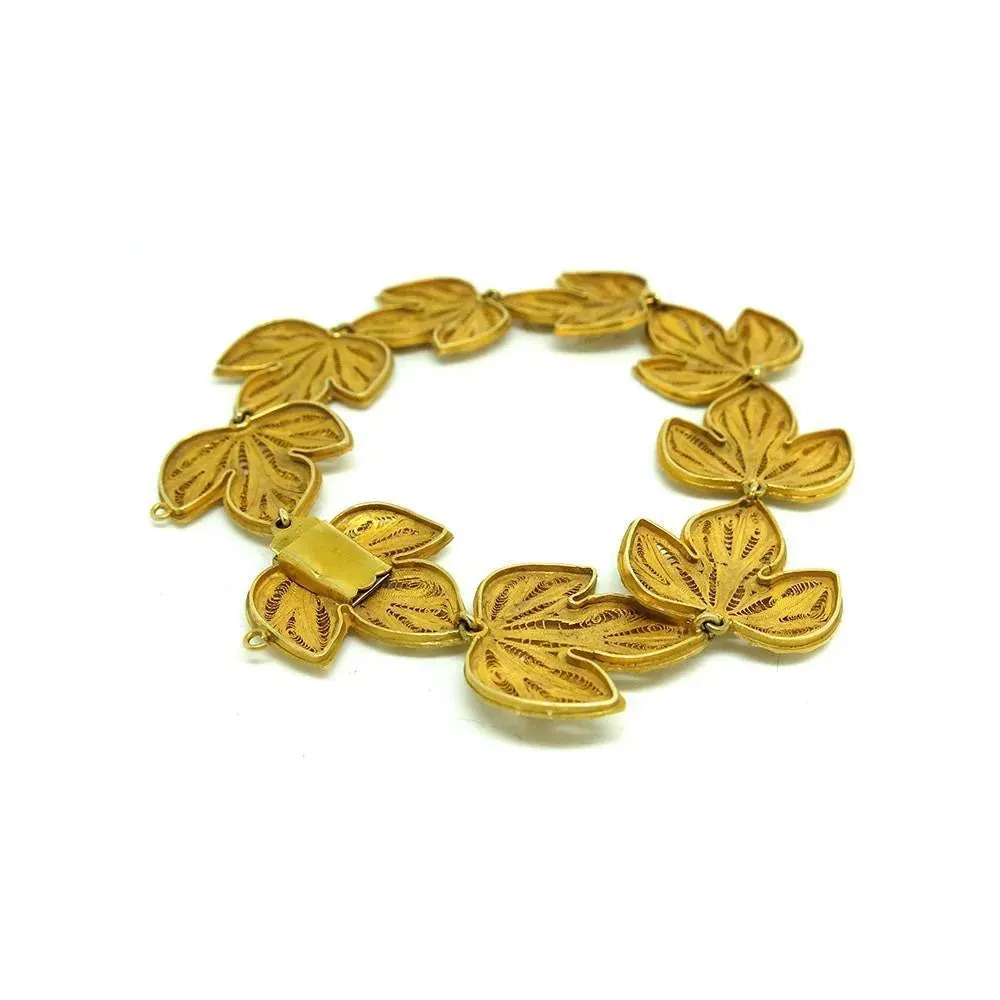 Vintage 1970's Filigree Leaf Gold Plated Bracelet