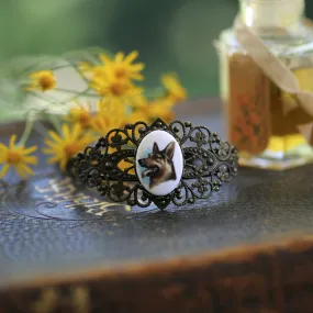Vintage Canine Cameo Cuff Bracelet