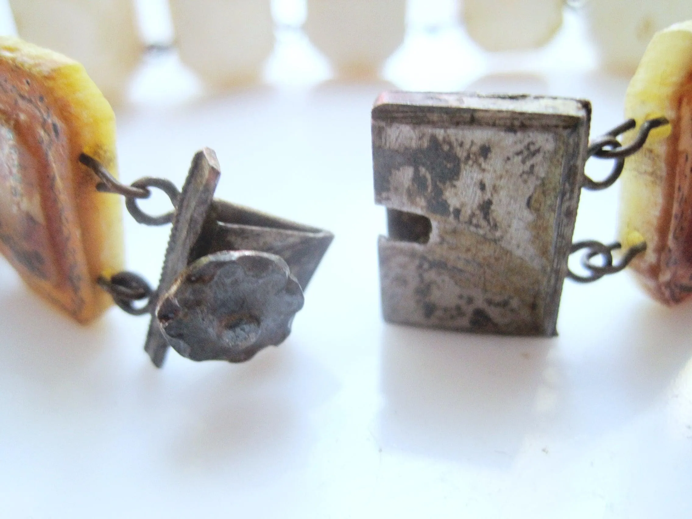 Vintage Hand Painted Mother of Pearl Bracelet with Silver Clasp