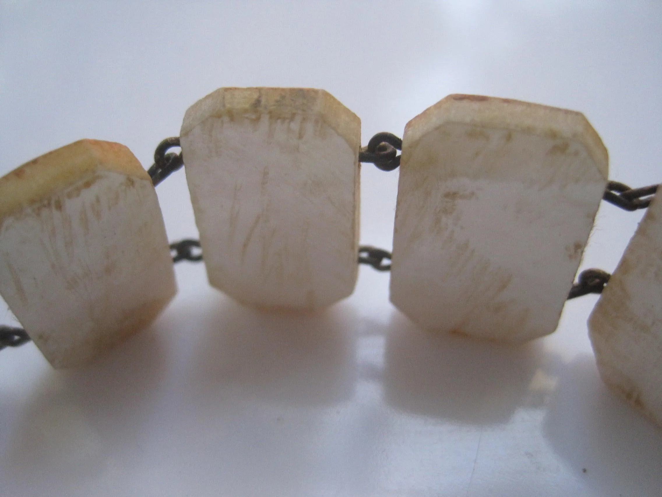 Vintage Hand Painted Mother of Pearl Bracelet with Silver Clasp