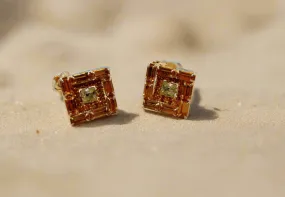 Vintage Kramer Layered Golden Square Rhinestone Earrings
