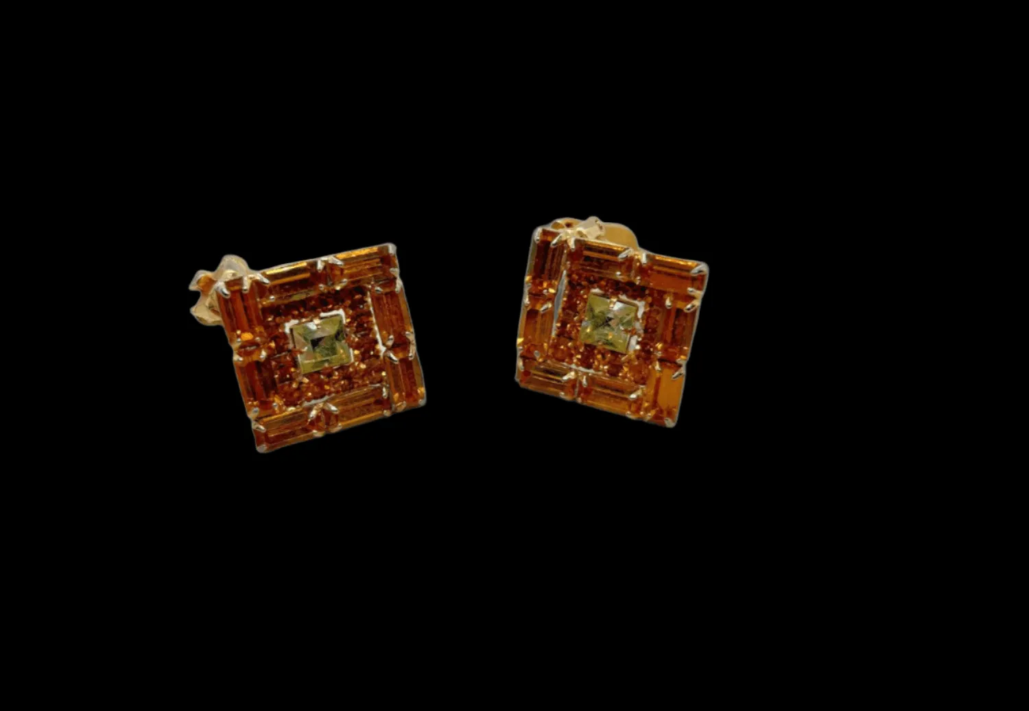 Vintage Kramer Layered Golden Square Rhinestone Earrings