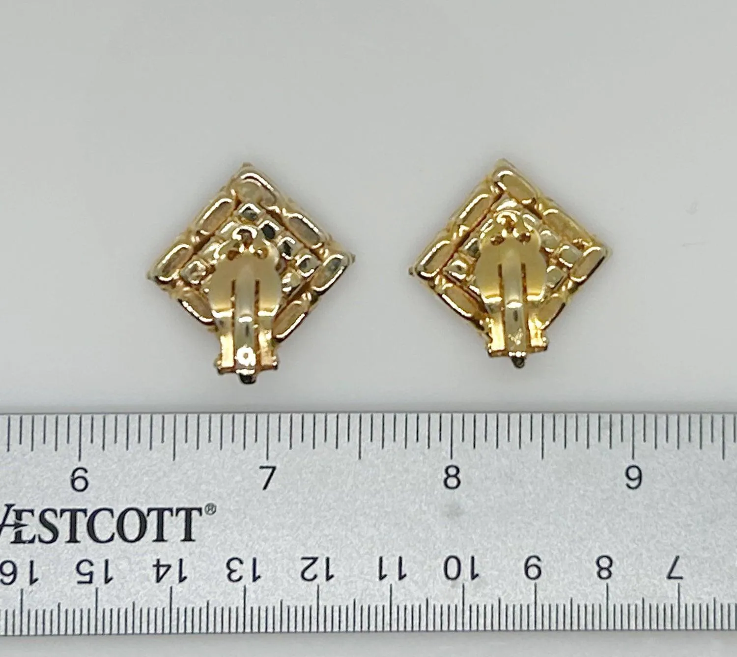 Vintage Kramer Layered Golden Square Rhinestone Earrings