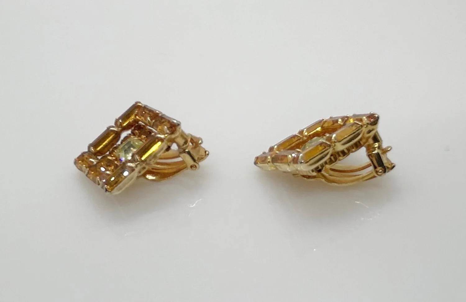 Vintage Kramer Layered Golden Square Rhinestone Earrings