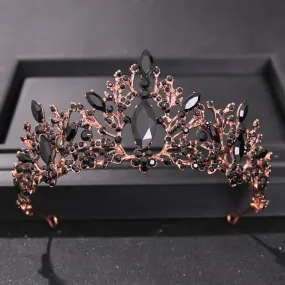 Vintage Rose Black Crystal Tiara Crown Seven Color Variations